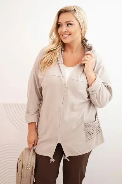Kesi Włoski Dámska mikina Plus Size bavlnená oversize s dlhým rukávom béžová