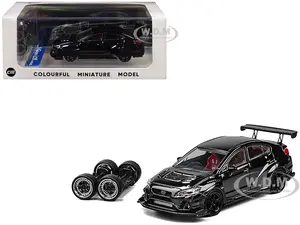 Subaru VAB WRX S4 Widebody Black Metallic with Red Interior with Extra Wheels 1/64 Diecast Model Car by CM Model