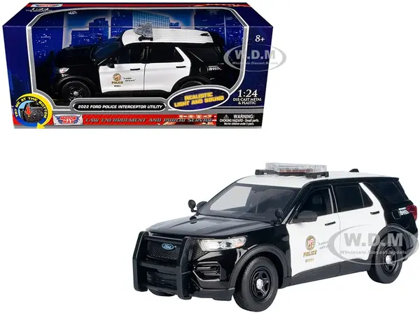 2022 Ford Police Interceptor Utility Black and White "Los Angeles Police Department (LAPD)" with Flashing Light Bar and Front and Rear Lights and Sou