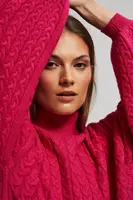 Marisse Fuchsia Turtleneck Sweater With Puffed Sleeves