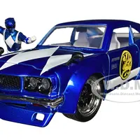 1974 Mazda RX-3 Candy Blue with White Interior and Graphics and Blue Ranger Diecast Figure "Power Rangers" "Hollywood Rides" Series 1/24 Diecast Mode