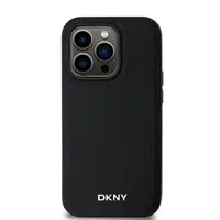 Zadní kryt DKNY PU Leather Silver Metal Logo Magsafe pro Apple iPhone 14 Pro, černá