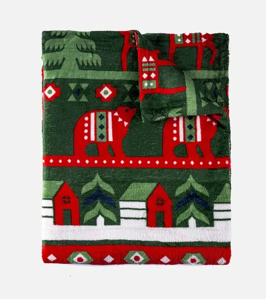 Gemre Green Blanket with Christmas Patterns Mary