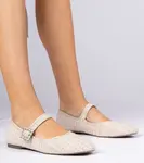 Gemre Beige Women's Ballet Flats with Buckle and Crystals Piona