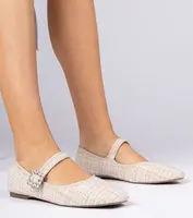 Gemre Beige Women's Ballet Flats with Buckle and Crystals Piona