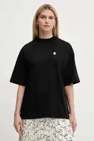 Bavlněné tričko Just Cavalli dámské, černá barva, 79PAHT06 CJ518