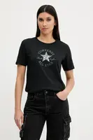 Bavlněné tričko Converse dámské, černá barva, 10027751-A02