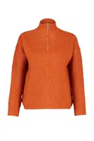 Oranžový měkký strukturovaný svetr na zip od značky Trendyol