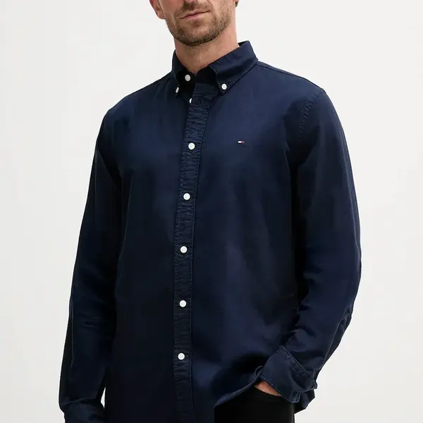 Bavlněná košile Tommy Hilfiger pánská, modrá barva, regular, s límečkem button-down, MW0MW35774