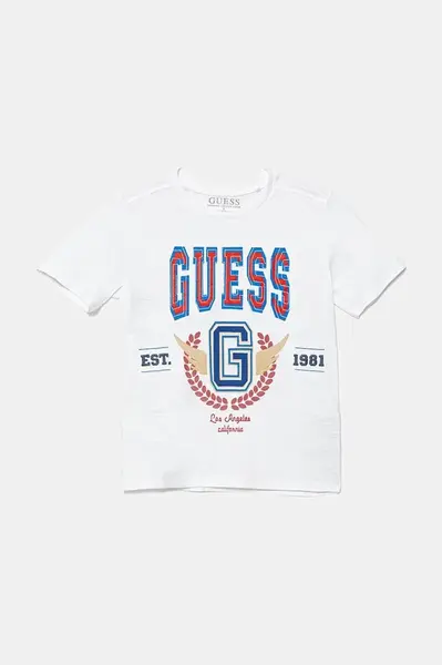 Dětské bavlněné tričko Guess bílá barva, s potiskem, L5YI13 K6XN4
