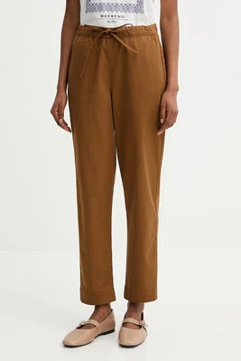 Kalhoty MM MARA dámské, hnědá barva, high waist, 2526136017600