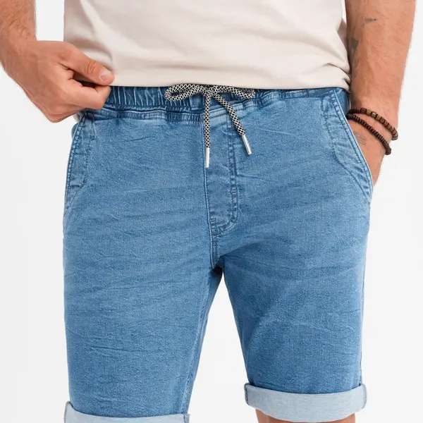 Ombre Men's denim shorts with rolled up leg - light blue