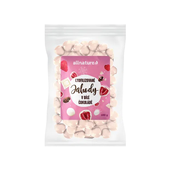 ALLNATURE Mrazem sušené jahody v bílé čokoládě 100 g