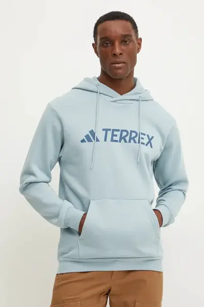 Tepláková mikina adidas TERREX modrá barva, s kapucí, s potiskem, JH3277