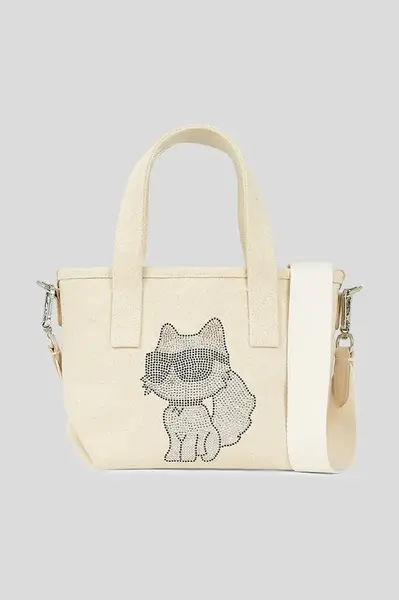 Bavlněná kabelka Karl Lagerfeld IKON CHOUP béžová barva, A3W50115