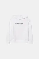 Bavlněná mikina Calvin Klein Jeans bílá barva, s kapucí, hladká, IU0IU00679