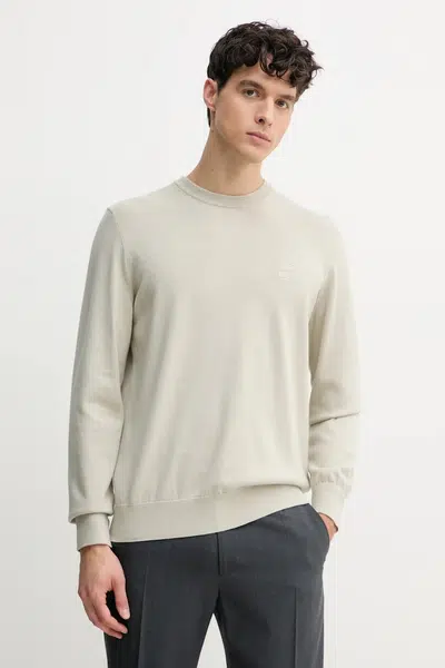 Svetr z vlněné směsi BOSS Orange pánský, béžová barva, lehký, 50527583