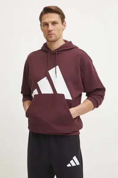 Mikina adidas Essentials pánská, vínová barva, s kapucí, s potiskem, JE8897