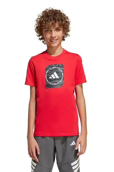 Dětské bavlněné tričko adidas červená barva, s potiskem, JM8233
