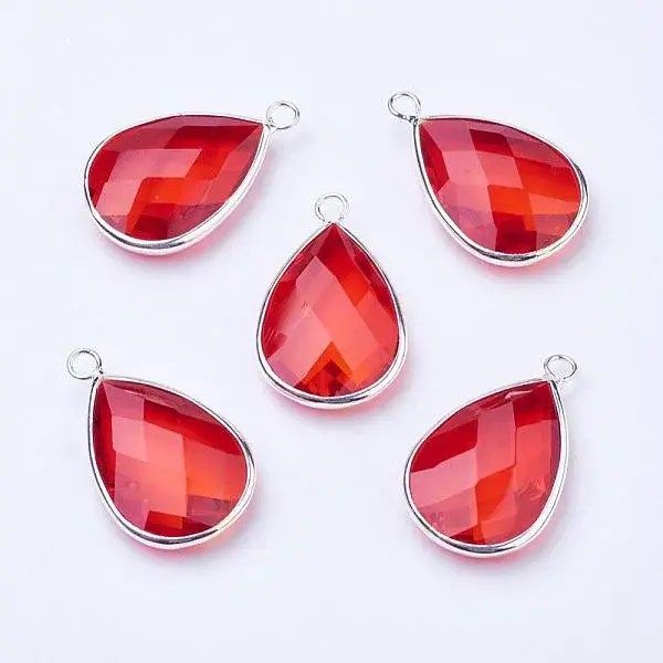 Silver Color Plated Brass Glass Teardrop Pendants