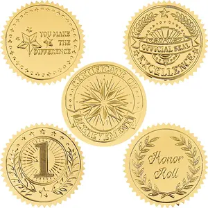 50 Sheets 5 Styles Plastic Self Adhesive Gold Foil Embossed Stickers