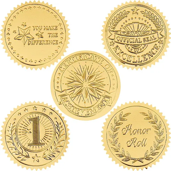 50 Sheets 5 Styles Plastic Self Adhesive Gold Foil Embossed Stickers