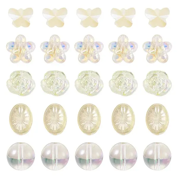 100Pcs 5 Styles Electroplate Glass Beads