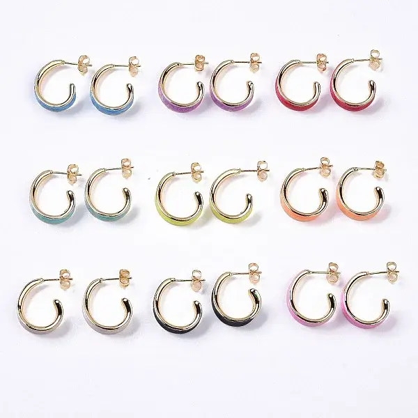Brass Enamel Stud Earrings