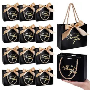 80Pcs Gold Stamping Thank You Paper Packing Bags with Polyester Handles