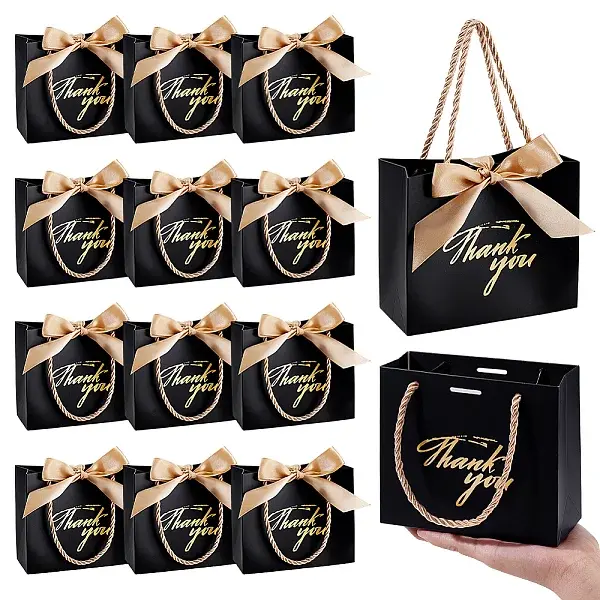80Pcs Gold Stamping Thank You Paper Packing Bags with Polyester Handles