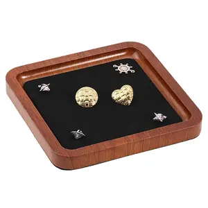 Square Wood Jewelry Storage Tray with Microfiber Fabric Mat Inside