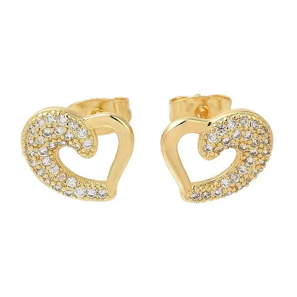 Brass Pave Clear Cubic Zirconia Stud Earrings