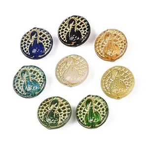 Flat Round with Peacock Glass Beads