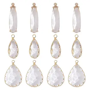 12Pcs 3 Styles Brass Glass Pendants