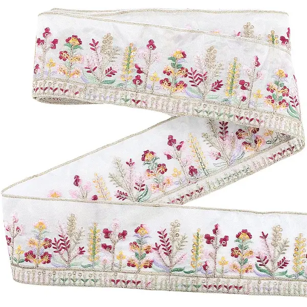 5 Yards Polyester Embroidery Flower Ribbon