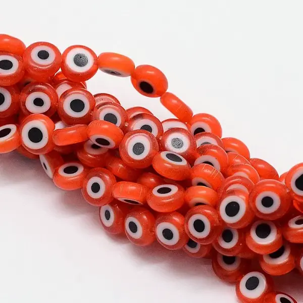 Handmade Evil Eye Lampwork Flat Round Bead Strands