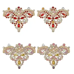 4Pcs 2 Colors Flower Alloy Rhinestones Appliques