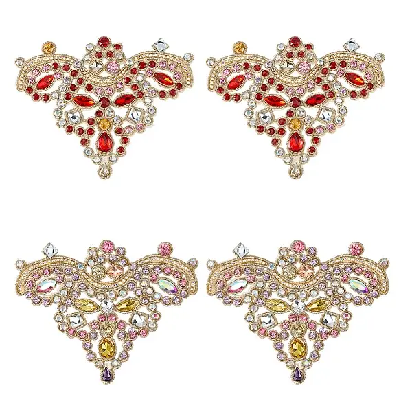 4Pcs 2 Colors Flower Alloy Rhinestones Appliques