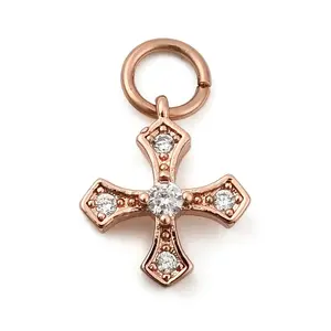 Brass Micro Pave Cubic Zirconia Tiny Cross Charms