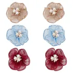 6Pcs 3 Colors Flower Alloy & Rhinestones & Gauze Shoe Buckle Clips