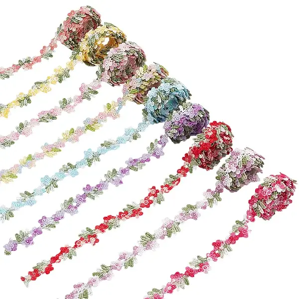 9 Yards 9 Colors Flower Polyester Embroidery Lace Ribbon