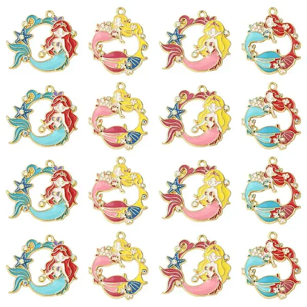 16Pcs 4 Styles Alloy Enamel Pendants