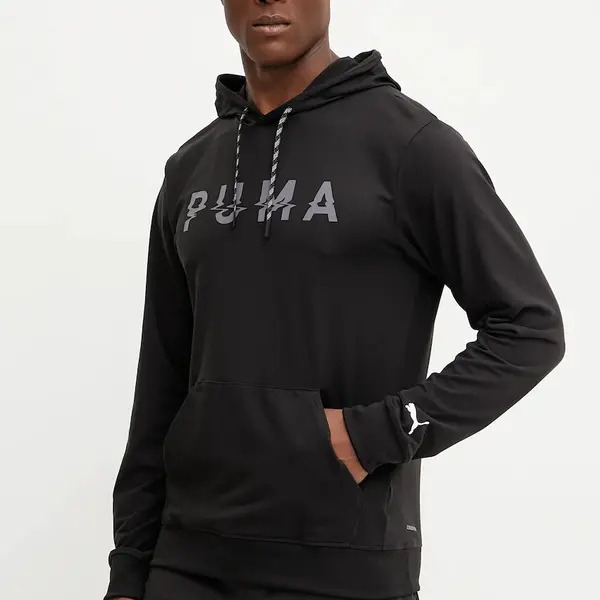 Tréninková mikina Puma Cloudspun černá barva, s kapucí, s potiskem, 526678