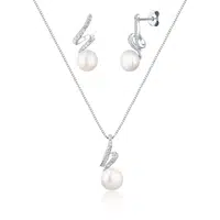 JwL Luxury Pearls Elegantní set šperků s pravou perlou a zirkony JL0746 (řetízek, přívěsek, náušnice)