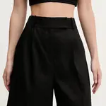 Lněné šortky HUGO dámské, černá barva, high waist, 50537634