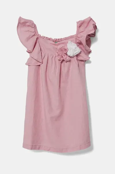 Dětské lněné šaty United Colors of Benetton růžová barva, mini, 43WBGV026