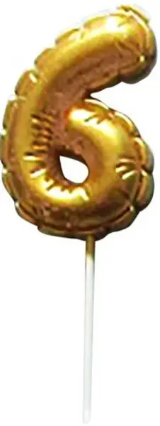 Dortová svíčka BALÓNEK "6" 3,7X5,9CM  268656 ZLATÁ