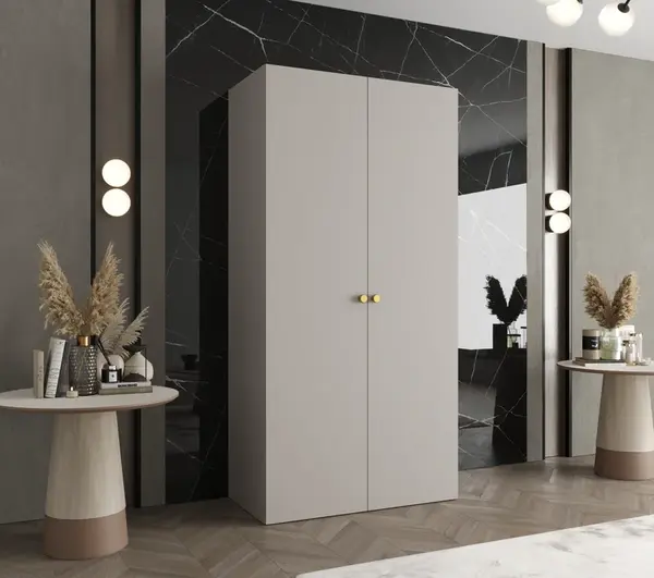 Šatní skříň Abi Parma 1 Rozměry: 100 cm, Pásky / úchyty: Zlatý, Barva korpusu + barva dveří: Kašmír + Kašmír