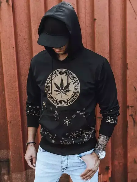 Černá pánská mikina s kapucí a potiskem Dstreet