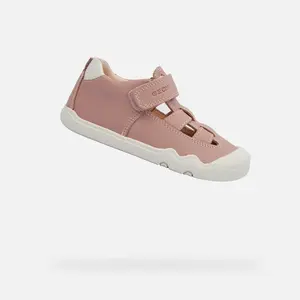 Starorůžové dívčí barefoot tenisky s otevřeným nártem Geox Steppieu - Holky